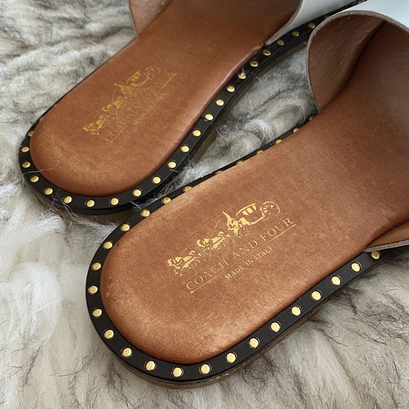 COACH and Four leather strappy White and Gold Slide Sandals - Picture 3 of 12